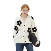 V-Neck Knitting Sweet Floral Print Loose Sweater
